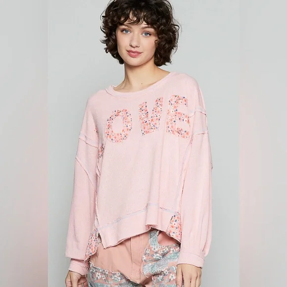 🆕 POL - Long Sleeve LOVE Letter Pullover - Vintage Romantic Trim - Rose - NIB - Picture 3 of 10